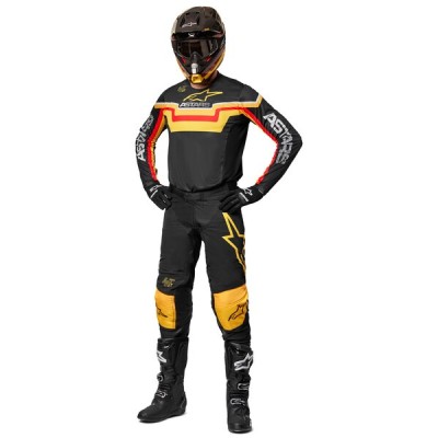 Pantalon Alpinestars Techstar Quadro Noir Jaune Tangerine 