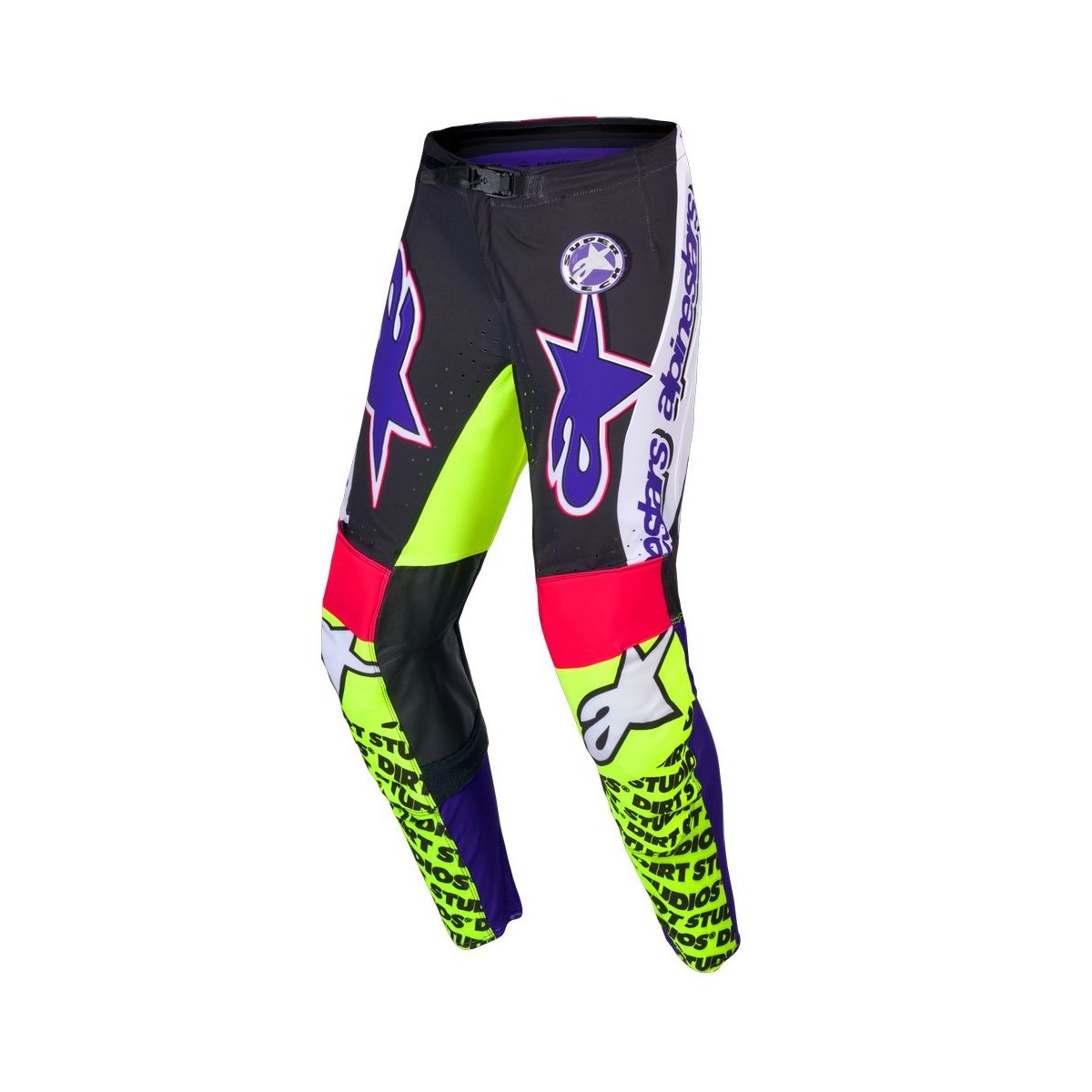 Pantalon Alpinestars Supertech LE Dirt Studios Blanc Violet Jaune Fluo 