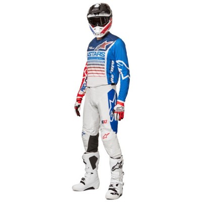 Pantalon Alpinestars Racer Compass Blanc Rouge Fluo Bleu 