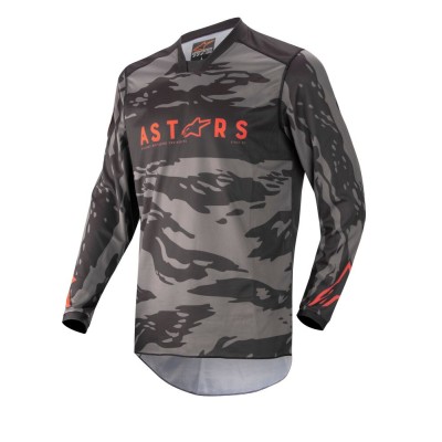 Maillot Alpinestars Racer Tactical Noir Gris Camo Rouge Fluo 