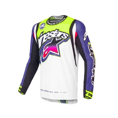 Maillot Alpinestars Supertech LE Dirt Studios Blanc Violet Jaune Fluo 