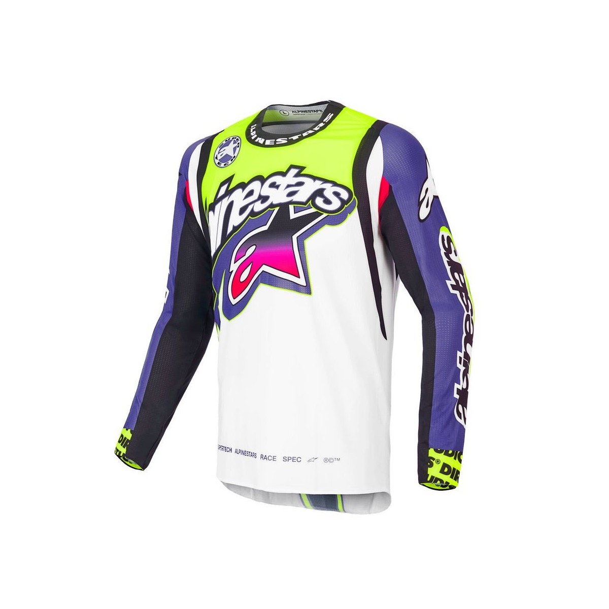 Maillot Alpinestars Supertech LE Dirt Studios Blanc Violet Jaune Fluo 