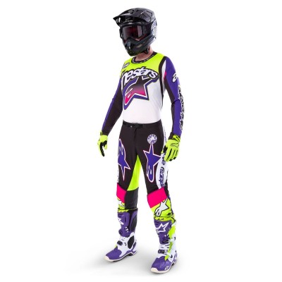Maillot Alpinestars Supertech LE Dirt Studios Blanc Violet Jaune Fluo 