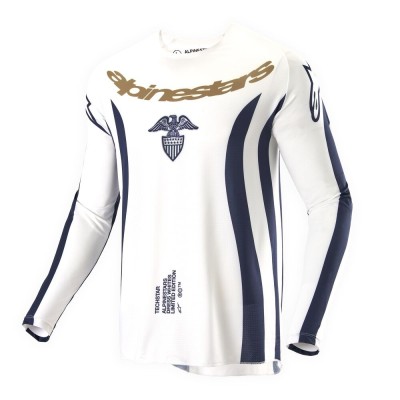 Maillot Alpinestars Techstar Tropical Edition Limitée Blanc Bleu Foncé Or 