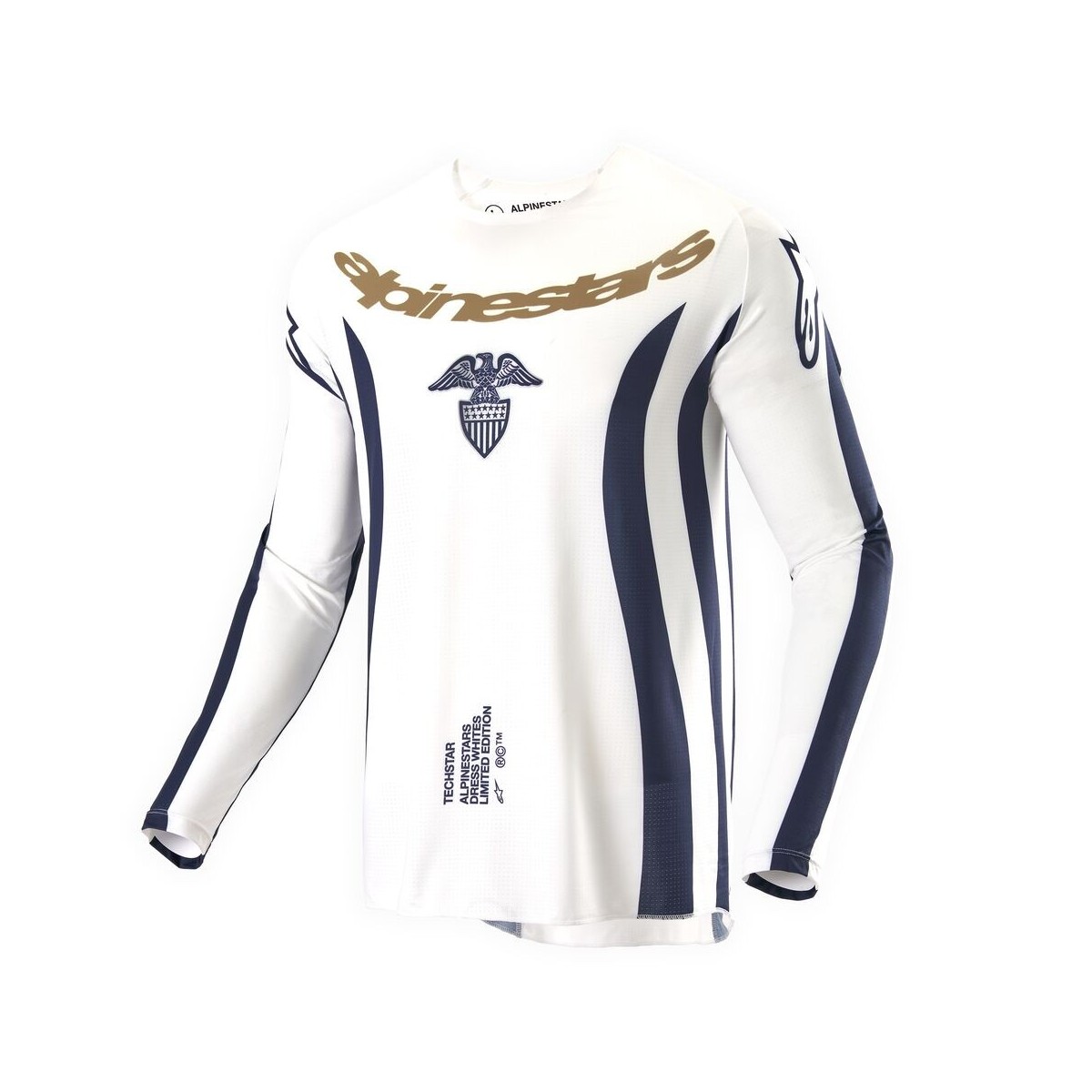 Maillot Alpinestars Techstar Tropical Edition Limitée Blanc Bleu Foncé Or 