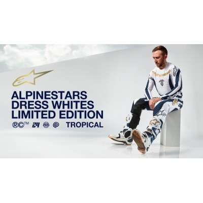 Maillot Alpinestars Techstar Tropical Edition Limitée Blanc Bleu Foncé Or 