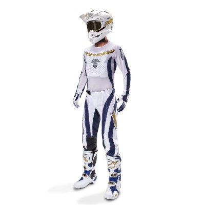 Maillot Alpinestars Techstar Tropical Edition Limitée Blanc Bleu Foncé Or 