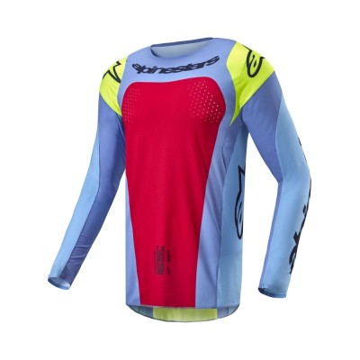 Maillot Alpinestars Techstar Ocuri Bleu Clair Jaune Fluo Rouge 