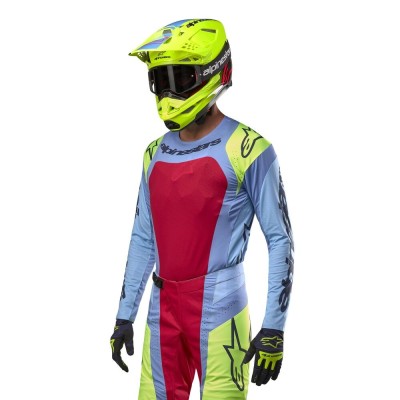 Maillot Alpinestars Techstar Ocuri Bleu Clair Jaune Fluo Rouge 