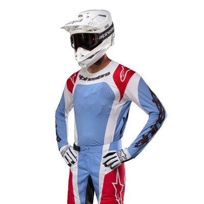 Maillot Alpinestars Techstar Ocuri Bleu Clair Rouge Mars Blanc 