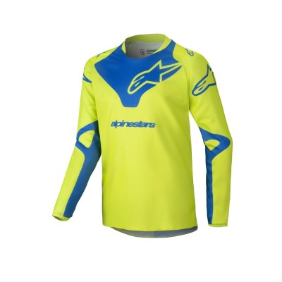 Maillot Enfant Alpinestars Racer Veil Jaune Fluo Bleu 