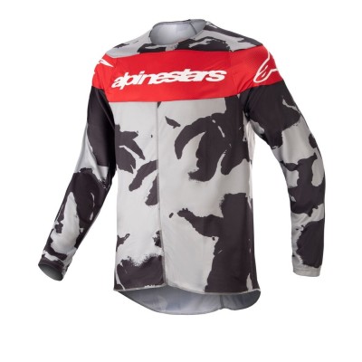 Maillot Enfant Alpinestars Racer Tactical Gris Camo Foncé Rouge Mars 