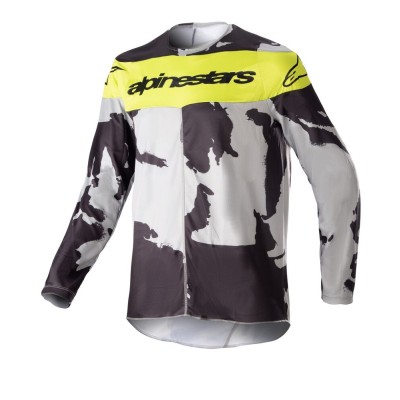 Maillot Enfant Alpinestars Racer Tactical Gris Camo Foncé Jaune Fluo 