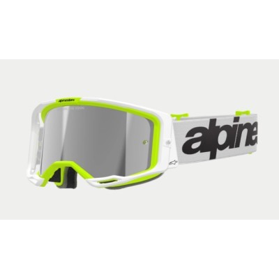Masque Alpinestars Vision 8 Wordmark Blanc Jaune Fluo ecran Argent 