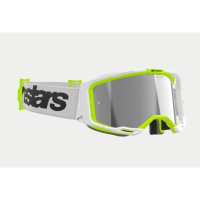 Masque Alpinestars Vision 8 Wordmark Blanc Jaune Fluo ecran Argent 