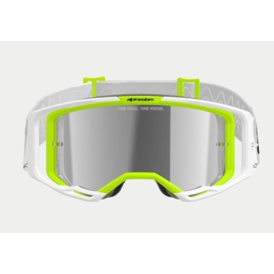 Masque Alpinestars Vision 8 Wordmark Blanc Jaune Fluo ecran Argent 