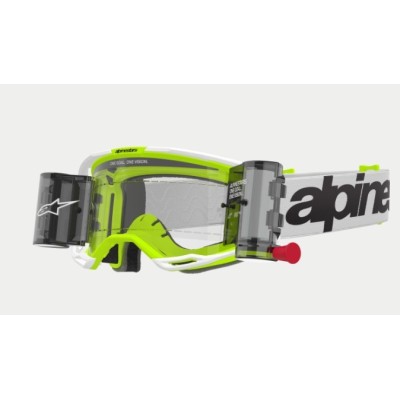 Masque Alpinestars Vision 8 Wordmark Roll Off Blanc Jaune Fluo ecran Clair 