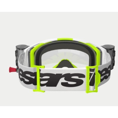 Masque Alpinestars Vision 8 Wordmark Roll Off Blanc Jaune Fluo ecran Clair 