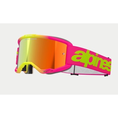 Masque Alpinestars Vision 5 Wordmark Rose Jaune Fluo ecran Rouge 