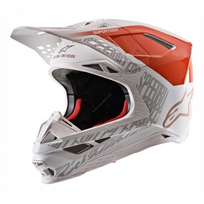 Casque Alpinestars Supertech M8 Triple Orange Blanc Or Matt Brillant 
