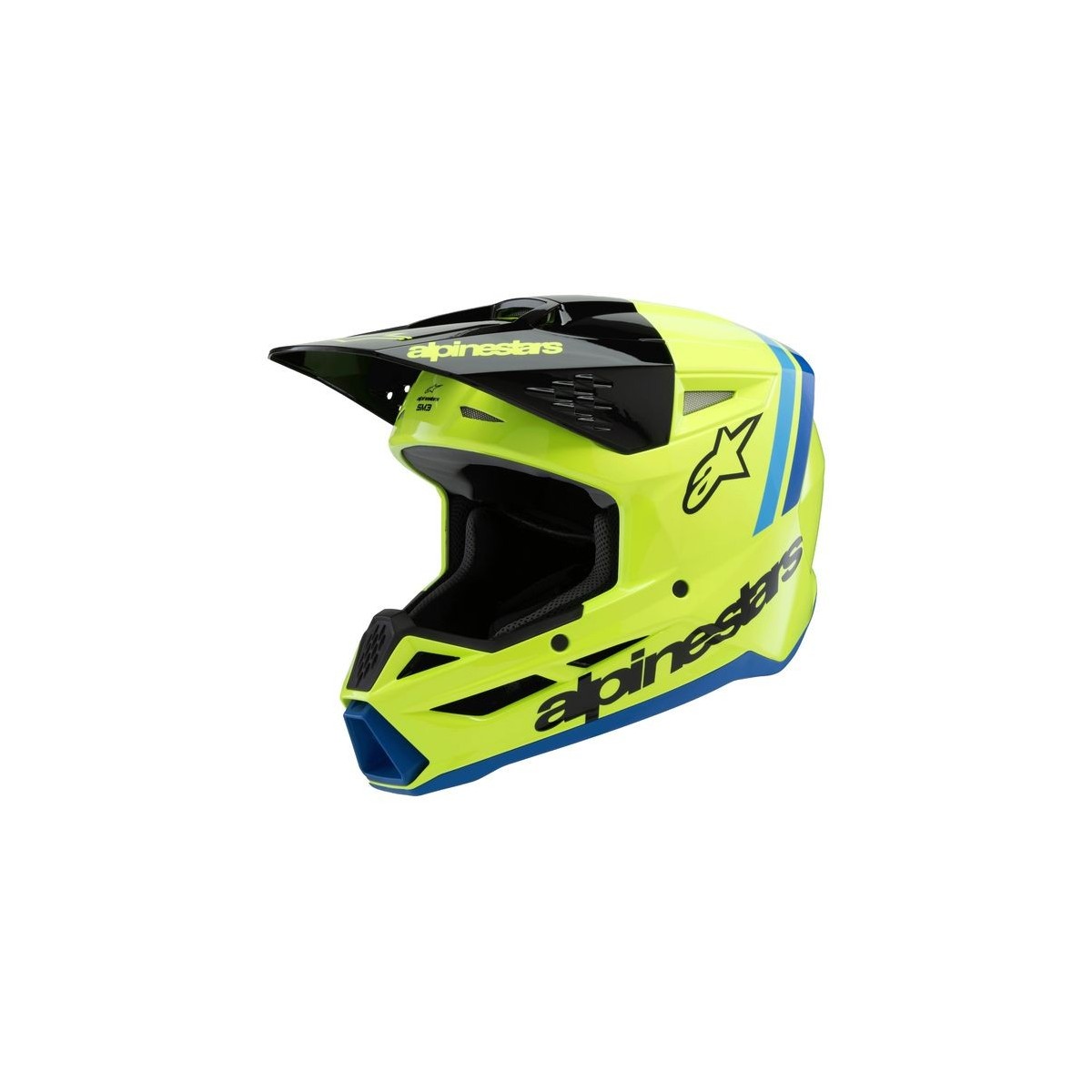 Casque enfant Alpinestars S-M3 Radium Jaune Fluo Noir Bleu Brillant 
