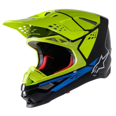 Casque Alpinestars Supertech S-M8 Factory Noir Jaune Fluo Bleu Brillant 