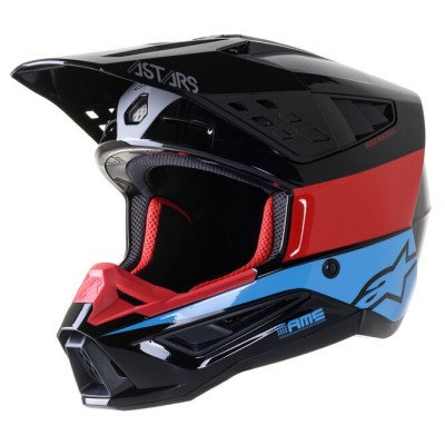 Casque Alpinestars S-M5 Bond Noir Rouge Cyan Brillant 
