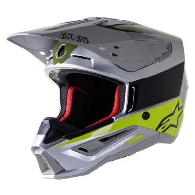 Casque Alpinestars S-M5 Bond Argent Jaune Fluo Vert Militaire Brillant 