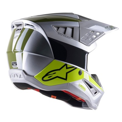 Casque Alpinestars S-M5 Bond Argent Jaune Fluo Vert Militaire Brillant 