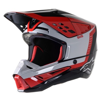 Casque Alpinestars S-M5 Beam Noir Gris Rouge Brillant 