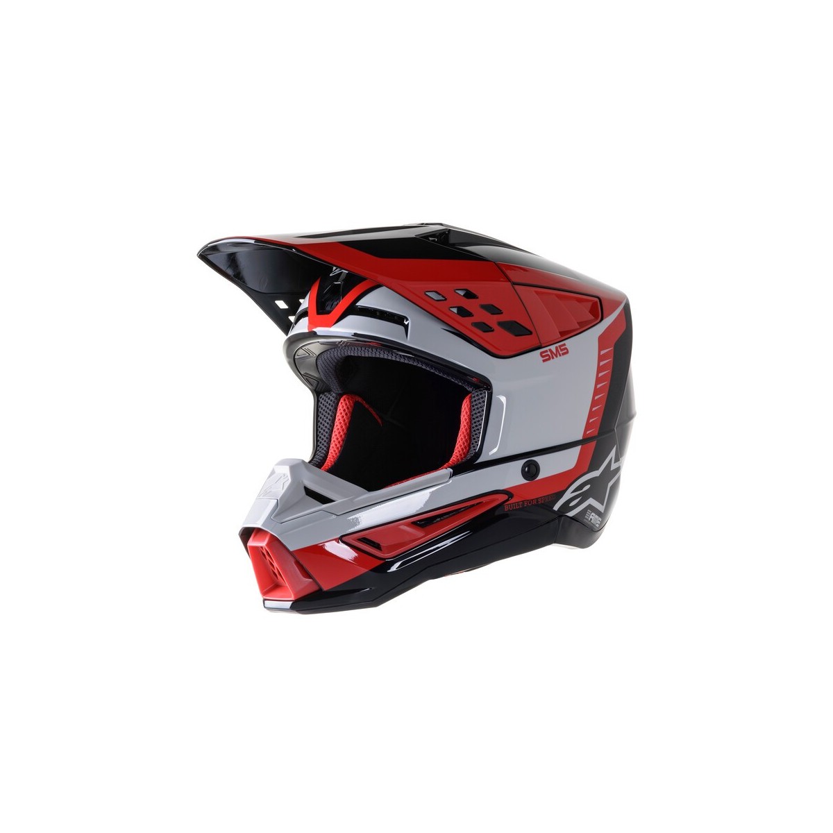 Casque Alpinestars S-M5 Beam Noir Gris Rouge Brillant 