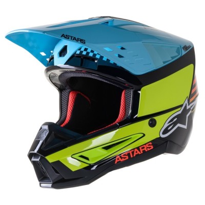 Casque Alpinestars S-M5 Speed Noir Jaune Fluo Bleu Ciel 