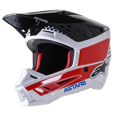 Casque Alpinestars S-M5 Speed Blanc Bleu Foncé Rouge Brillant 