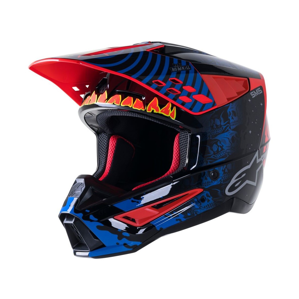 Casque Alpinestars S-M5 Solar Flare Noir Bleu Rouge Fluo Brillant 