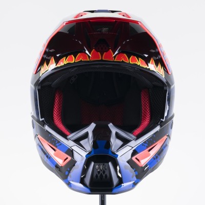 Casque Alpinestars S-M5 Solar Flare Noir Bleu Rouge Fluo Brillant 