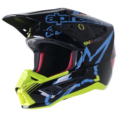 Casque Alpinestars S-M5 Action Noir Cyan Jaune Fluo Brillant 