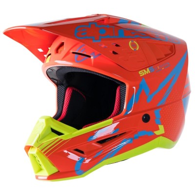 Casque Alpinestars S-M5 Action Orange Fluo Cyan Jaune Fluo Brillant 