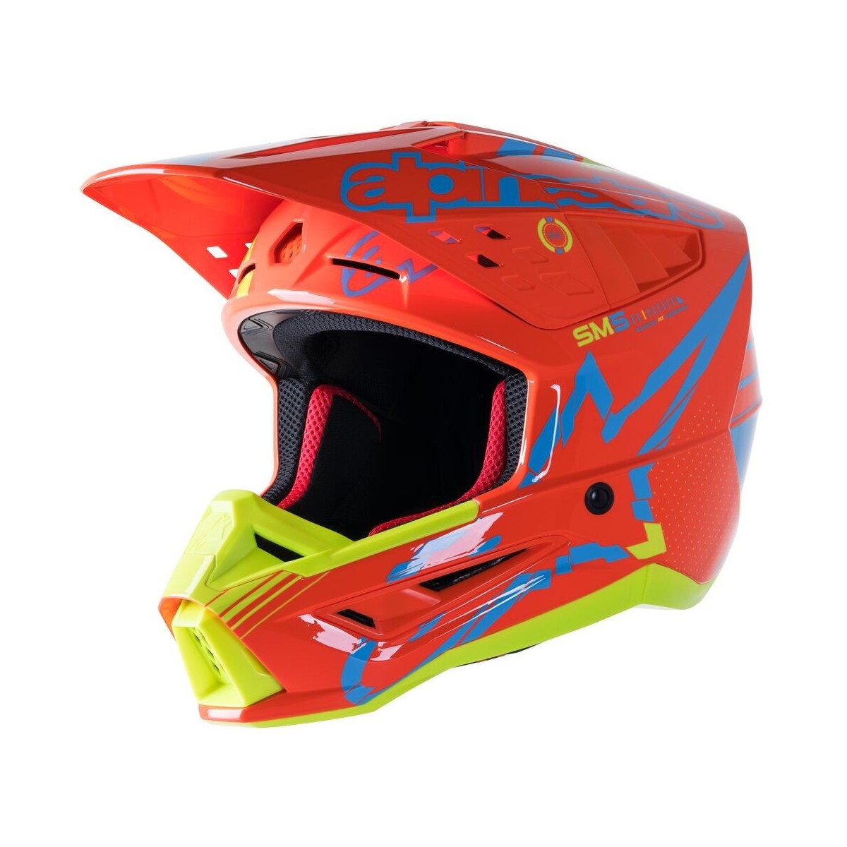 Casque Alpinestars S-M5 Action Orange Fluo Cyan Jaune Fluo Brillant 