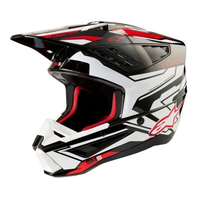 Casque Alpinestars S-M5 Action 2 Noir Blanc Rouge Vif Brillant 