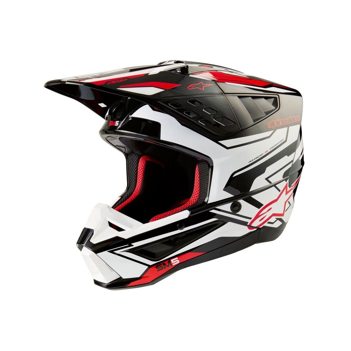 Casque Alpinestars S-M5 Action 2 Noir Blanc Rouge Vif Brillant 
