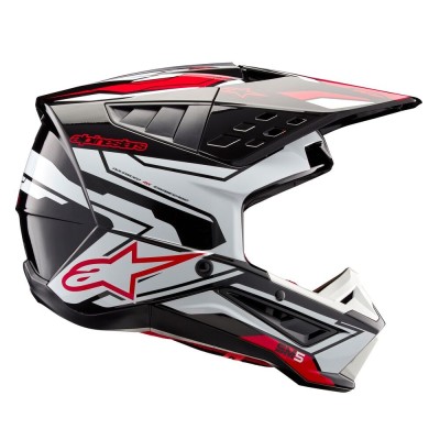 Casque Alpinestars S-M5 Action 2 Noir Blanc Rouge Vif Brillant 