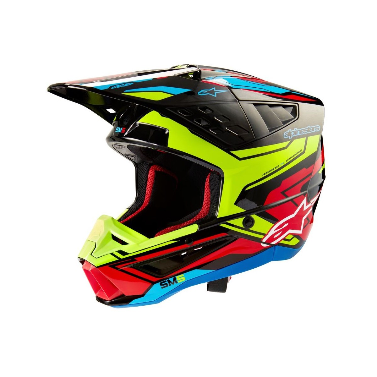 Casque Alpinestars S-M5 Action 2 Noir Jaune Fluo Rouge Vif Brillant 