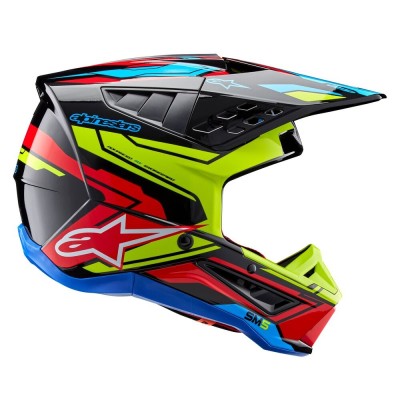 Casque Alpinestars S-M5 Action 2 Noir Jaune Fluo Rouge Vif Brillant 
