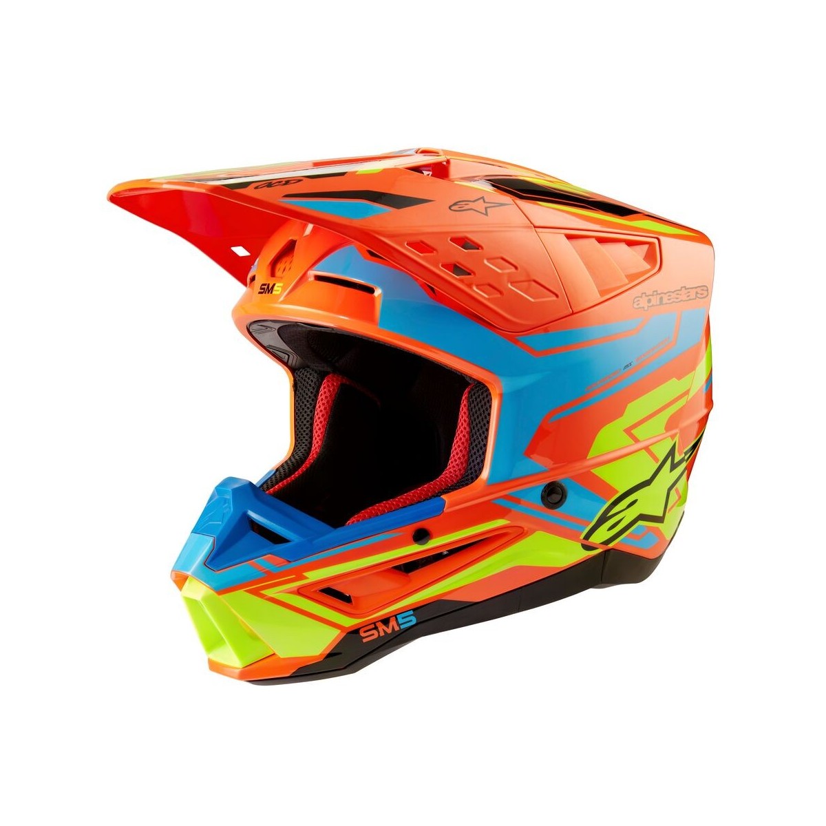 Casque Alpinestars S-M5 Action 2 Orange Fluo Cyan Jaune Fluo Brillant 