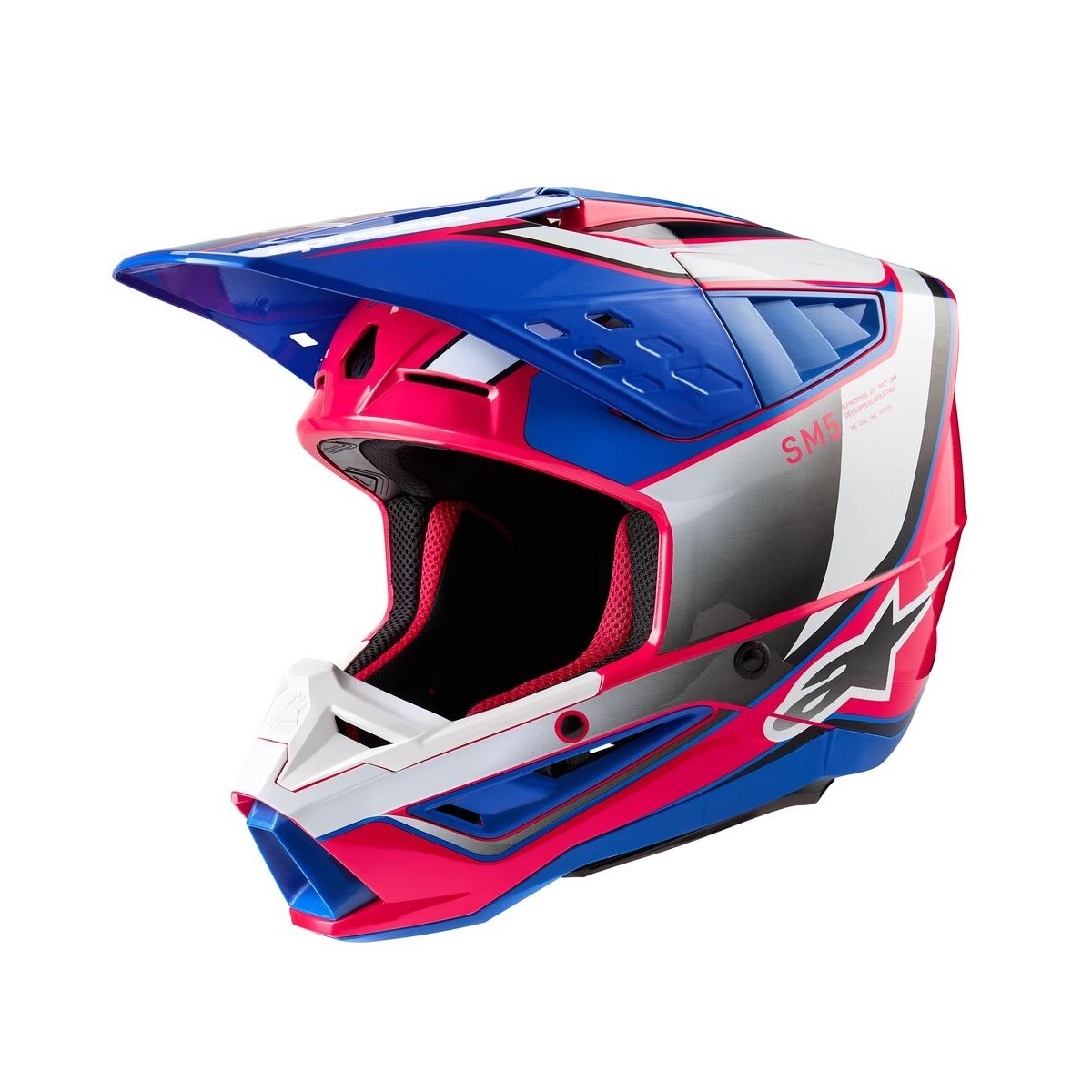 Casque Alpinestars S-M5 Sail Blanc Rose Diva Bleu Enamel Brillant 
