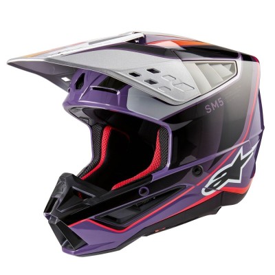 Casque Alpinestars S-M5 Sail Violet Noir Argent Brillant 