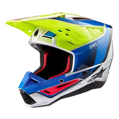 Casque Alpinestars S-M5 Sail Jaune Fluo Blue Enamel Argent Brillant 