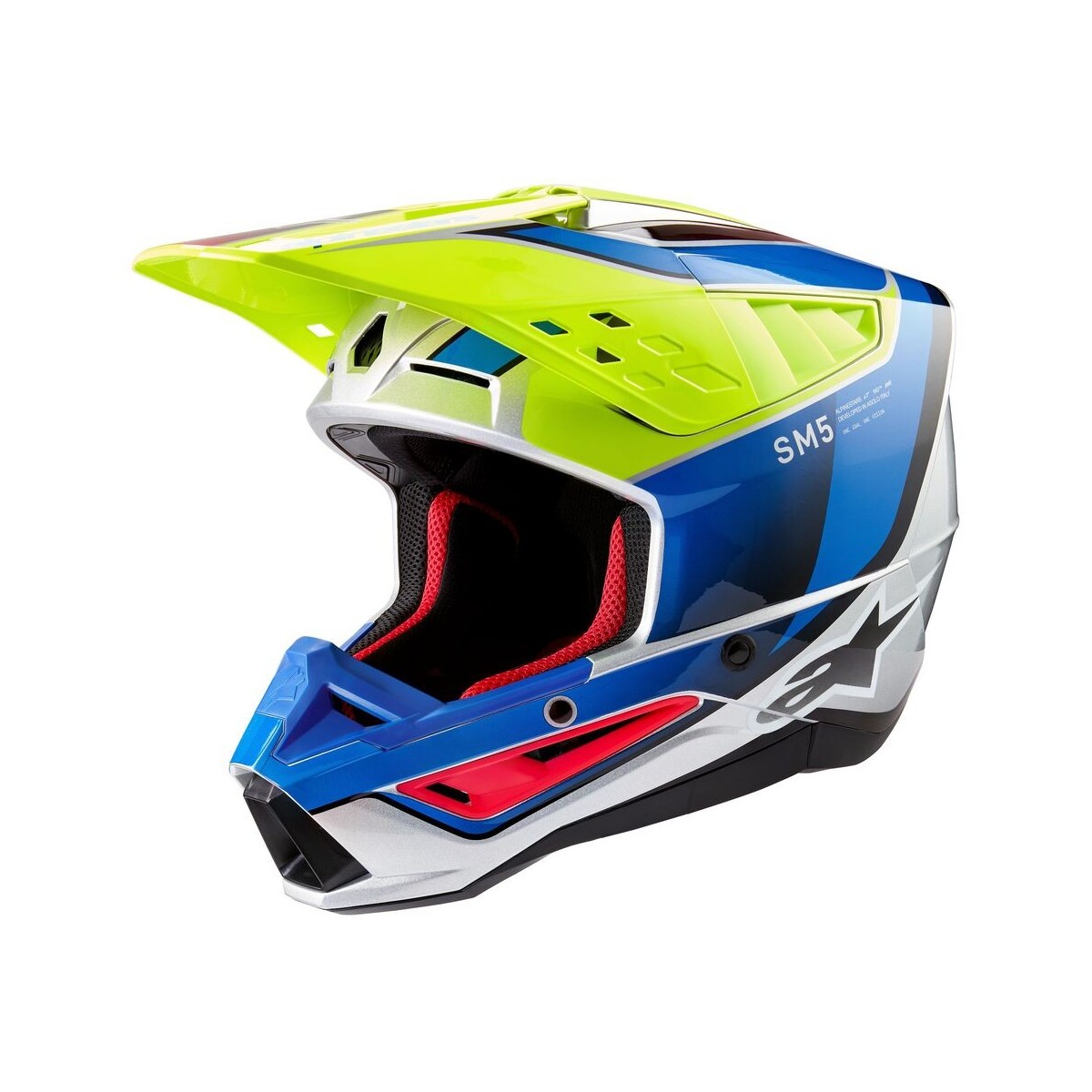 Casque Alpinestars S-M5 Sail Jaune Fluo Blue Enamel Argent Brillant 