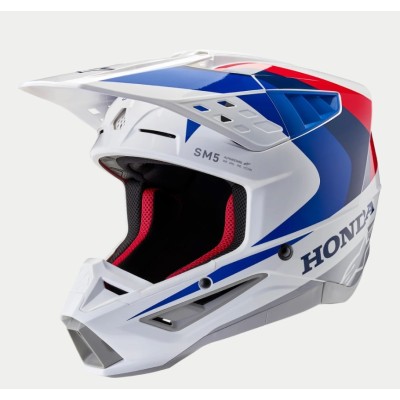 Casque Alpinestars S-M5 Honda Blanc Bleu Rouge Brillant 