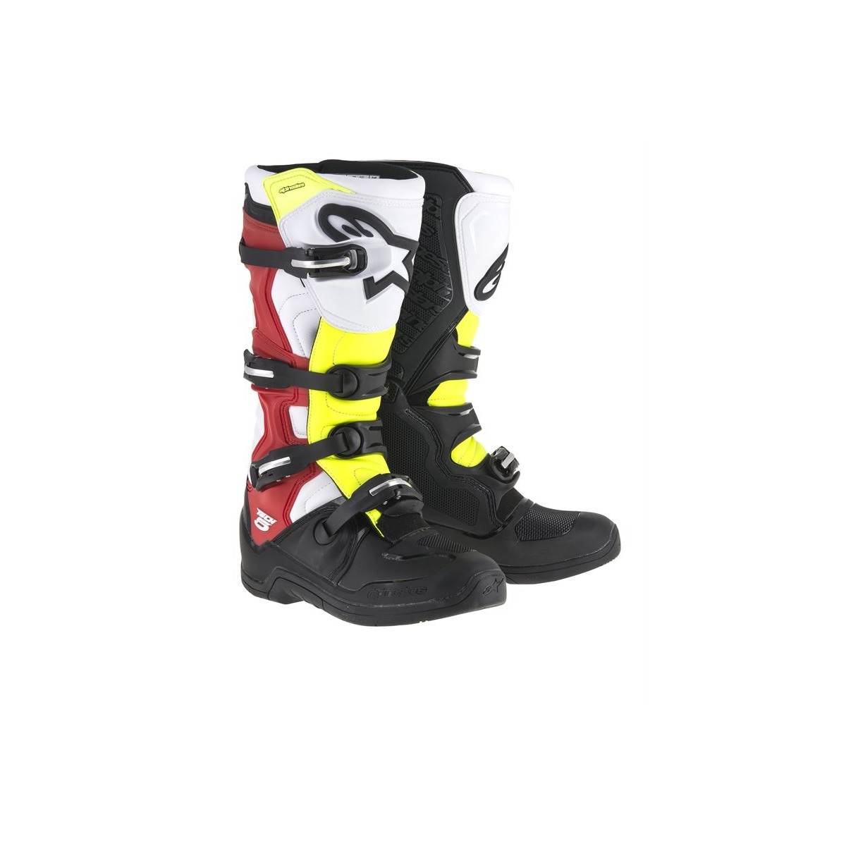 Bottes Alpinestars Tech 5 Noir Blanc Rouge Jaune Fluo 